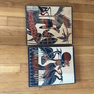 Wood panel painting art.